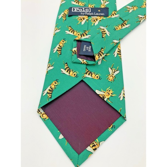 Polo‎ by Ralph Lauren Men's Tie Green Bee Print Handmade 100% Imported Silk USA - Picture 5 of 8
